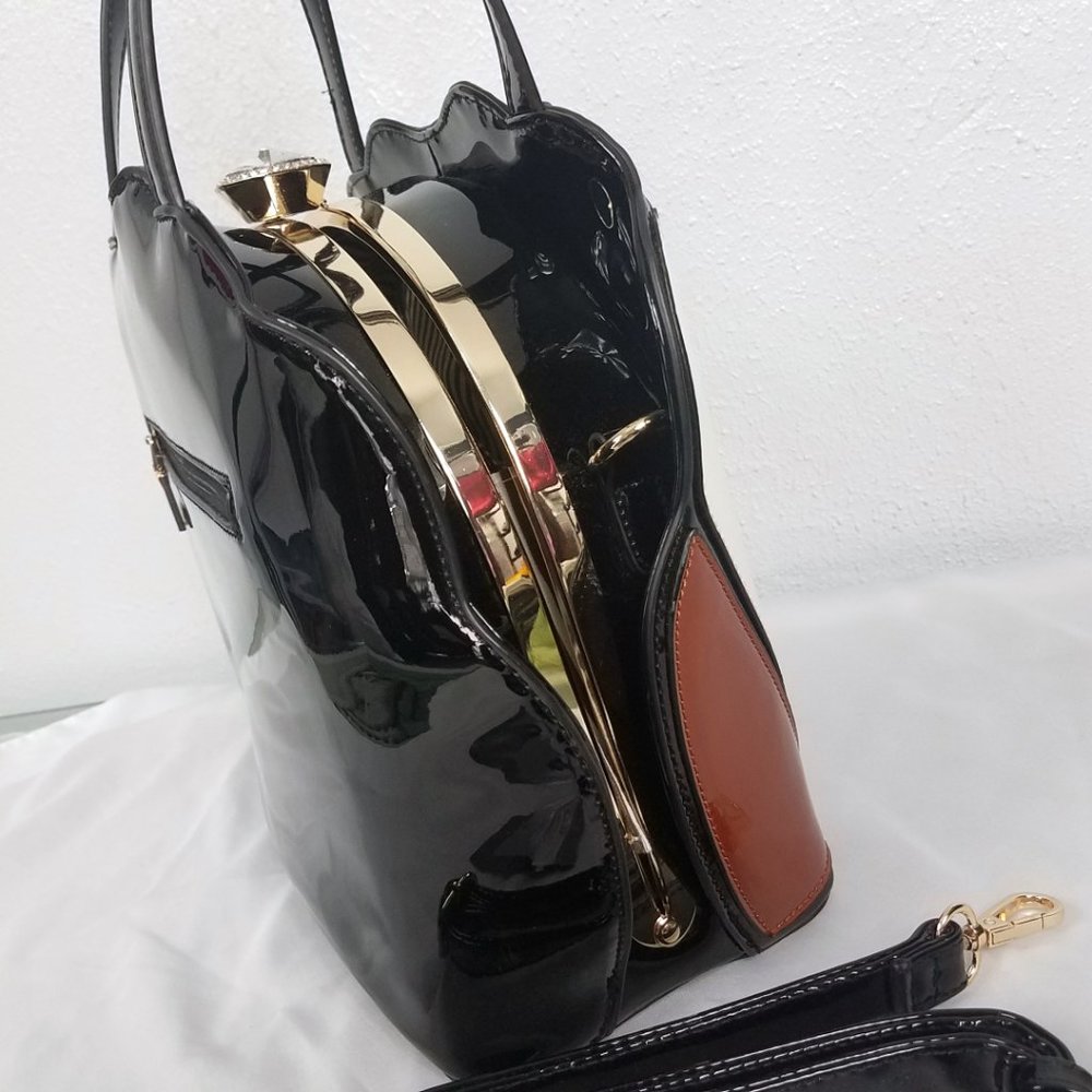 Ruby Black Patent Leather Hand Bag Shoulder Bag - Picture 12 of 15